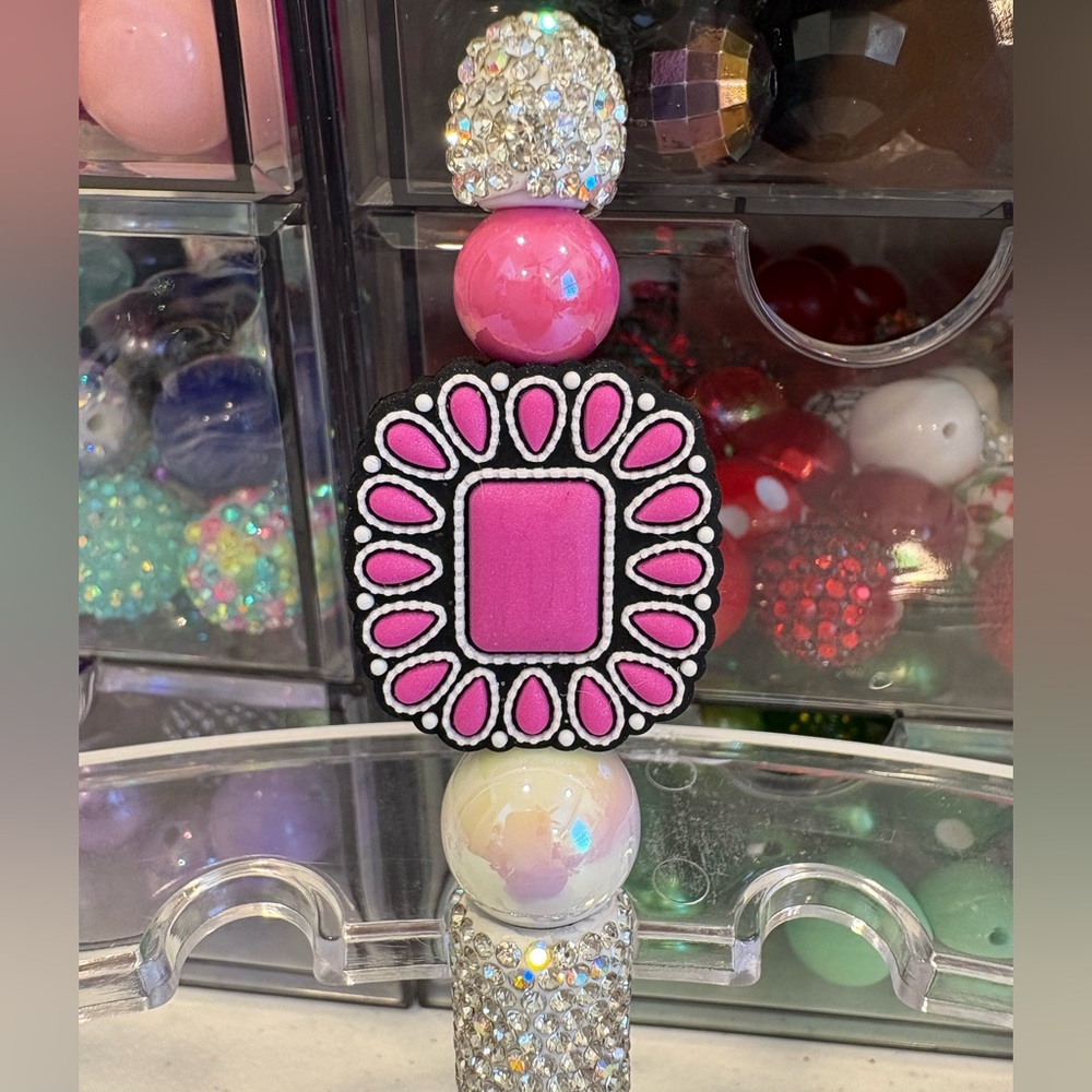 Handcrafted Western Pink Gem Beaded Pen